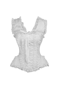 Daisy Corsets Top Drawer White Brocade & Lace Steel Boned Corset w/Cap Sleeves in White  from SexyShoes.com