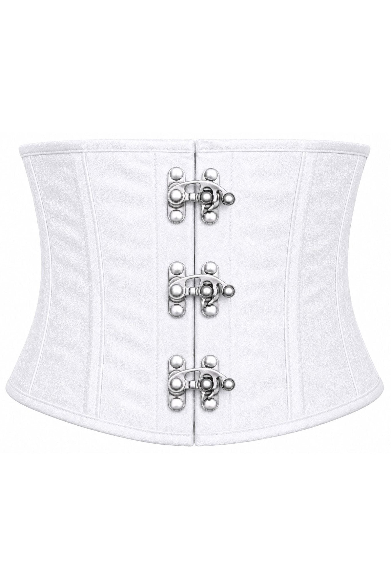 Top Drawer White Brocade Steel Boned Mini Cincher w/Clasps