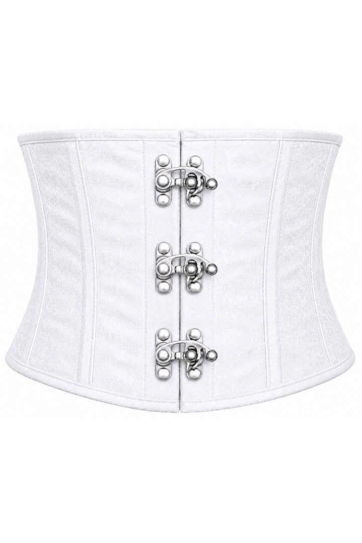 Top Drawer White Brocade Steel Boned Mini Cincher w/Clasps