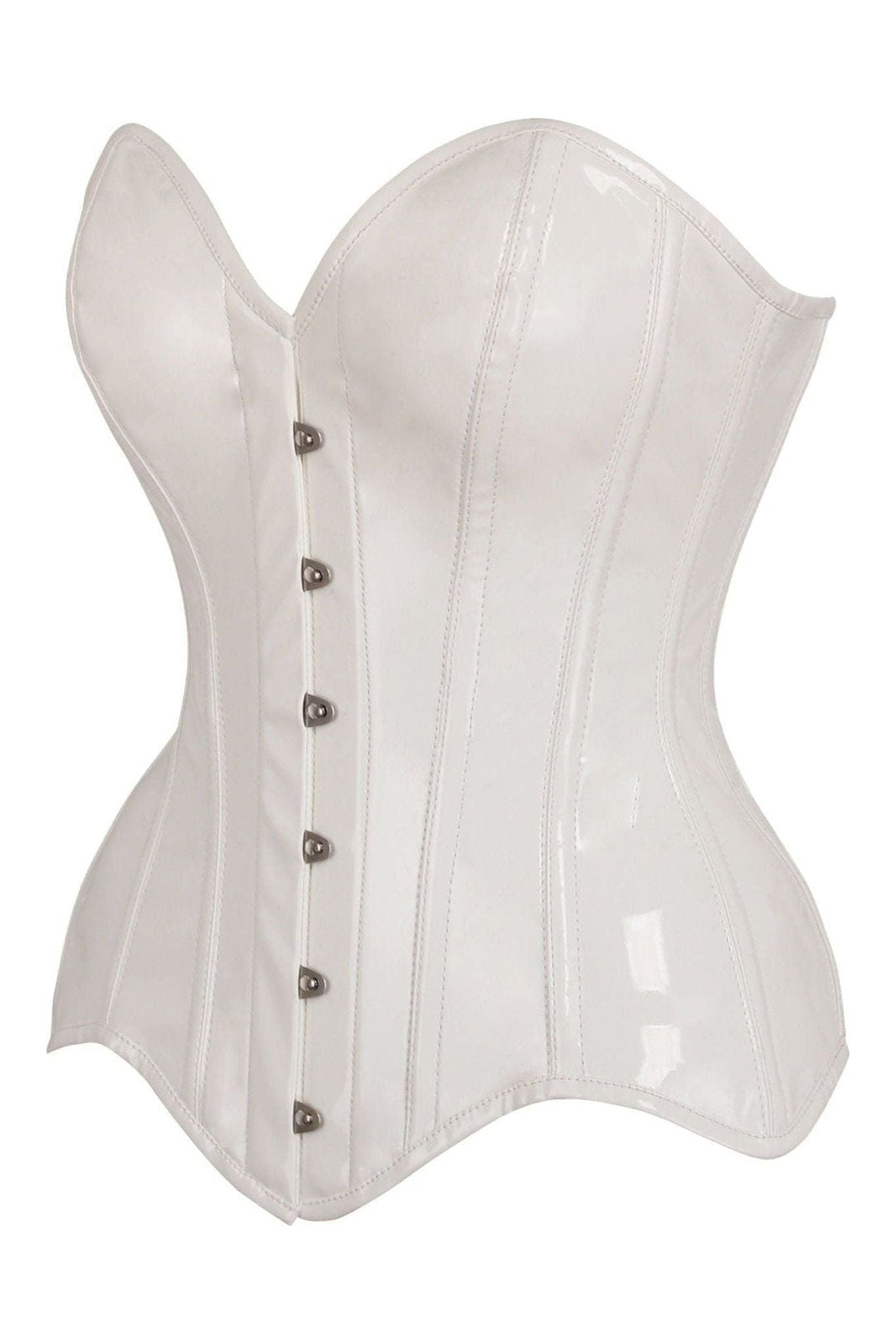 Daisy Corsets Top Drawer White Patent Leather Steel Boned Overbust Corset in White 