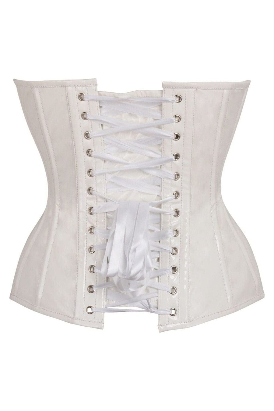 Daisy Corsets Top Drawer White Patent Leather Steel Boned Overbust Corset in White 