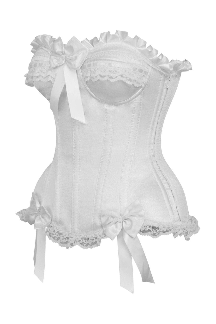 Daisy Corsets Top Drawer White Satin Steel Boned Burlesque Corset in White 