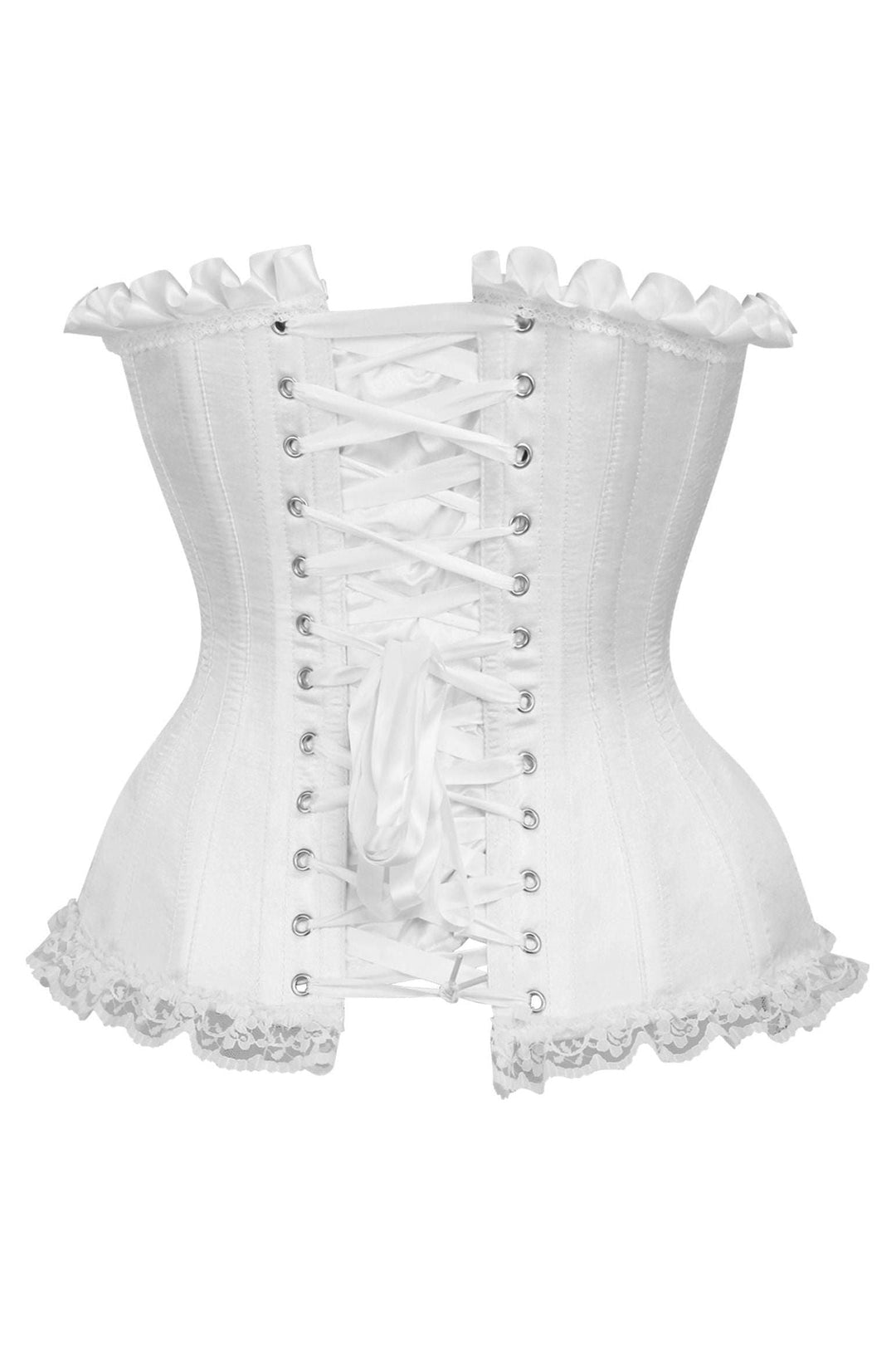 Daisy Corsets Top Drawer White Satin Steel Boned Burlesque Corset in White 