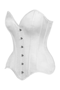 Daisy Corsets Top Drawer White Satin Steel Boned Overbust Corset in White 