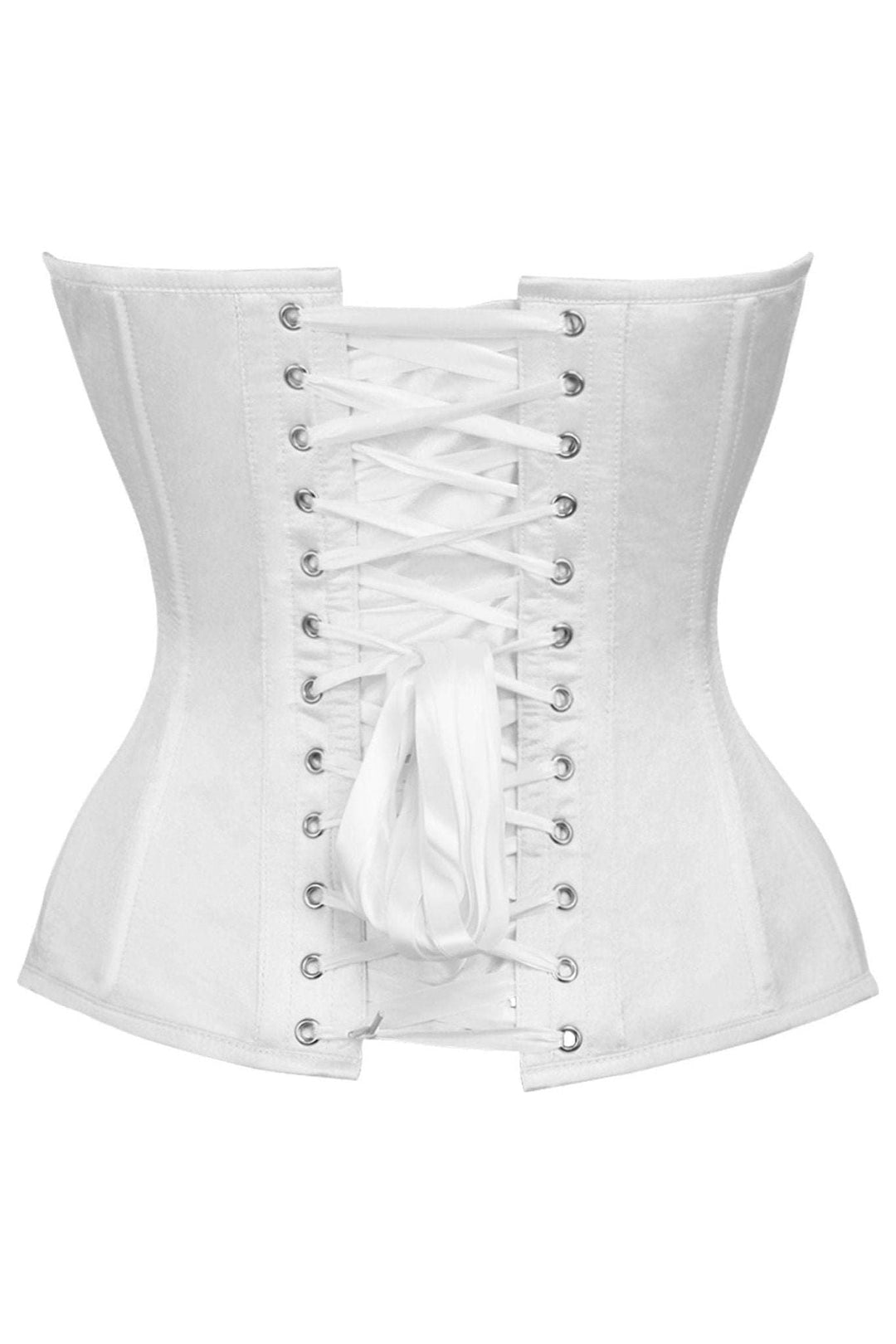 Daisy Corsets Top Drawer White Satin Steel Boned Overbust Corset in White 