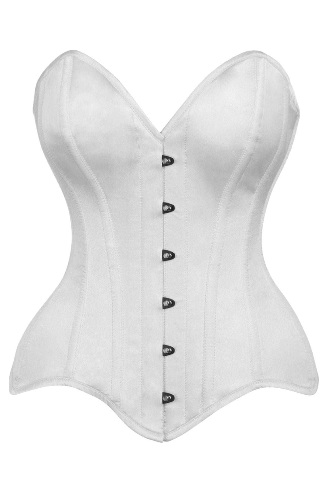 Daisy Corsets Top Drawer White Satin Steel Boned Overbust Corset in White  from SexyShoes.com
