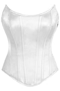 Top Drawer White Satin Steel Boned Overbust Corset w/Side Zipper