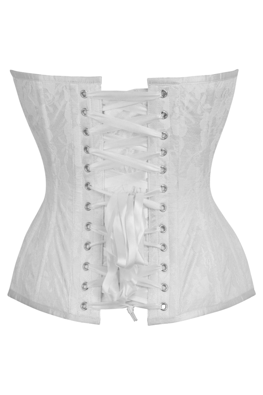 Daisy Corsets Top Drawer White Satin w/White Lace Overlay Steel Boned Overbust Corset in White 