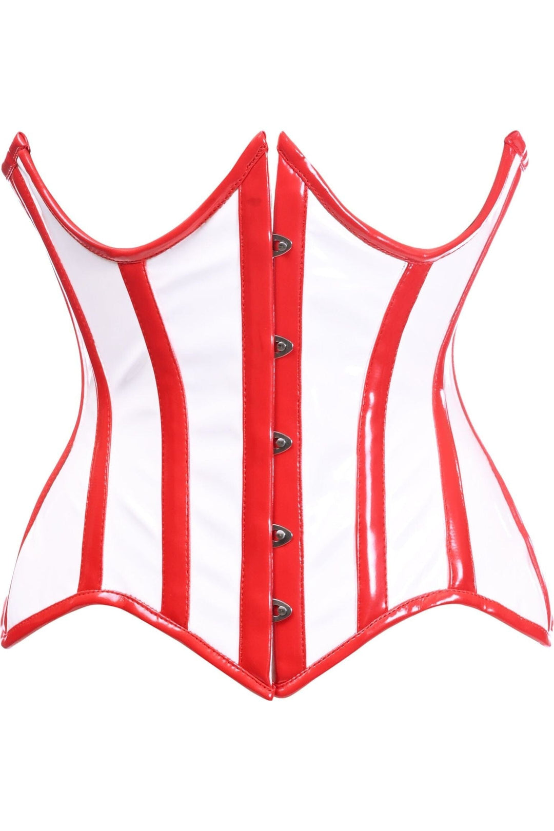 Top Drawer White/Red Vinyl Patent PVC Underwire Curvy Cut Cincher Corset-Waist Cinchers-SEXYSHOES.COM