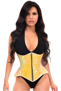 Daisy Corsets Top Drawer Yellow/Pink Holo Double Steel Boned Underbust Waist Cincher Corset in Yellow 