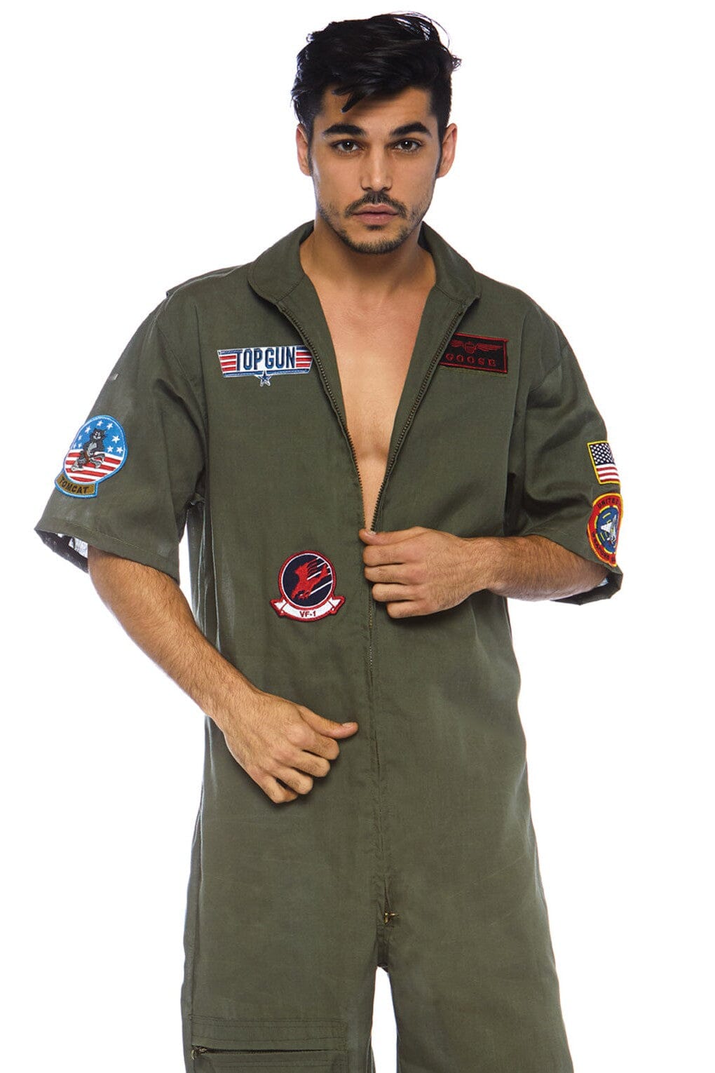 Leg Avenue Top Gun men's short flight suit in Nude  from SexyShoes.com
