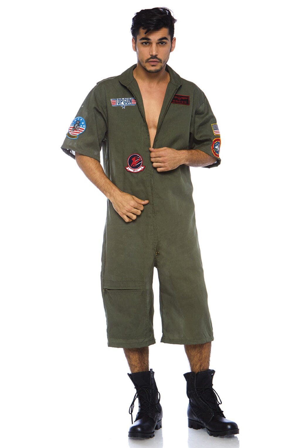 Leg Avenue Top Gun men's short flight suit in Nude 