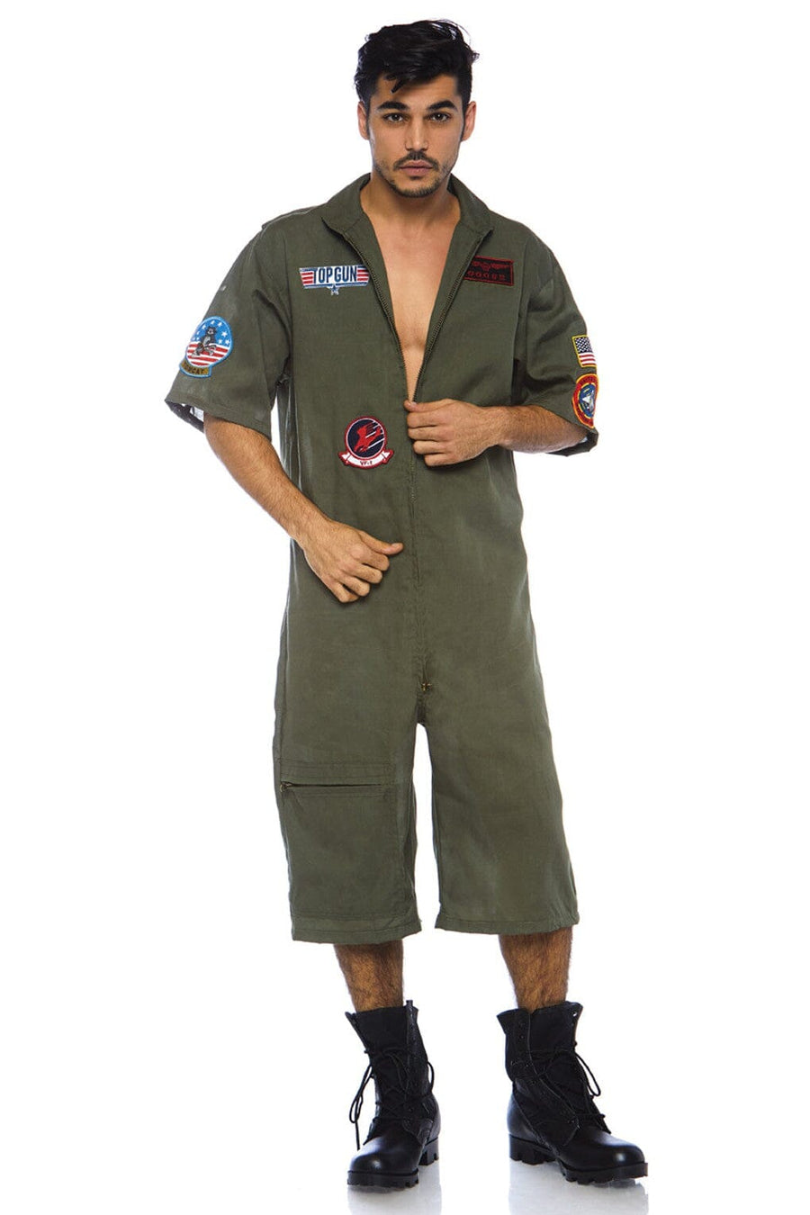 Leg Avenue Top Gun men's short flight suit in Nude 