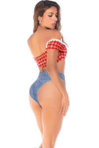Mapale Two Piece Cowgirl Costume with Off the Shoulder Top in Multi 