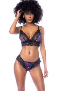 Mapale Two Piece Floral Print with Eyelash Lace Trim Set in Black  from SexyShoes.com