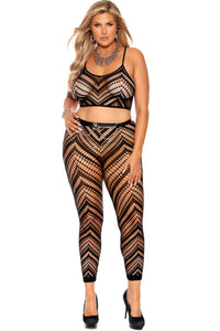 Elegant Moments Two Piece Zig Zag Crochet Net Set in Black  from SexyShoes.com