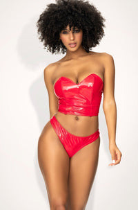 Mapale Two in One Vinyl Lingerie Set and Babydoll in Red 