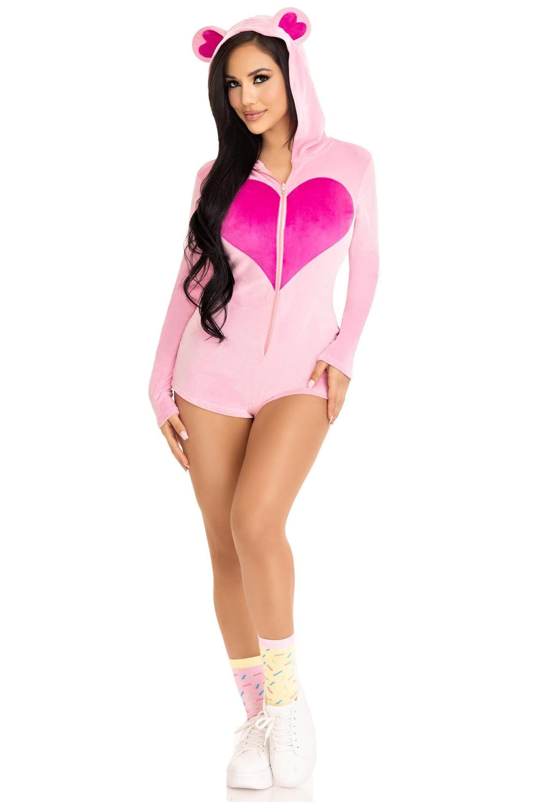 Leg Avenue Ultra Soft Sweetheart Bear Velvet Plush Romper in Pink  from SexyShoes.com
