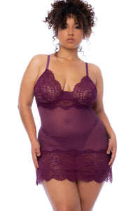 Mapale Underwire Babydoll with Matching Thong Plus Size in Burgundy  from SexyShoes.com