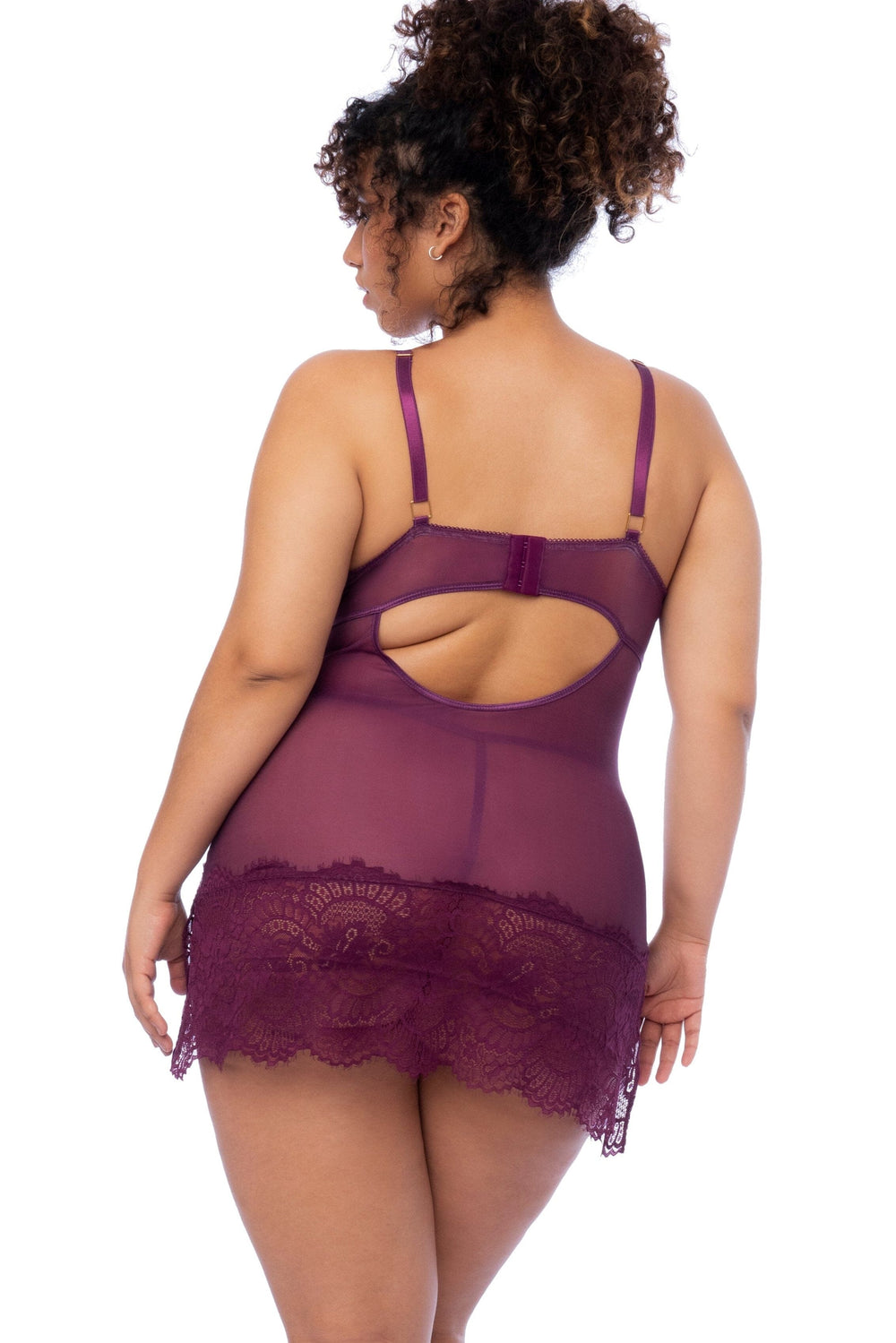Mapale Underwire Babydoll with Matching Thong Plus Size in Burgundy 