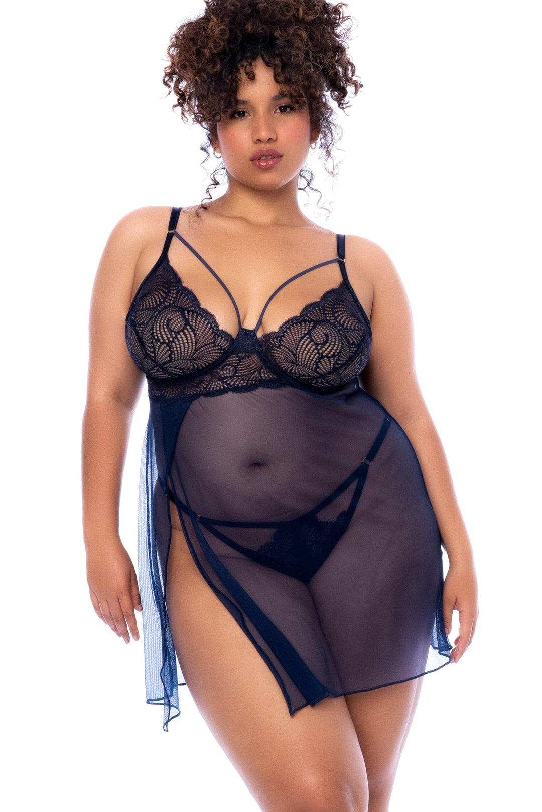 Mapale Underwire Babydoll with Thong Plus Size in Blue  from SexyShoes.com