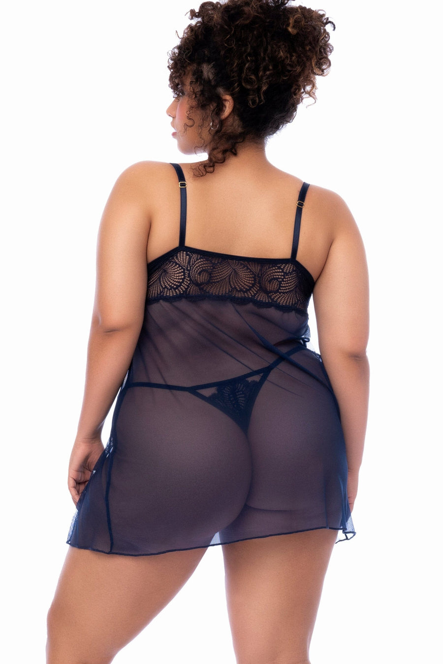 Mapale Underwire Babydoll with Thong Plus Size in Blue 