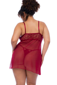 Mapale Underwire Babydoll with Thong Plus Size in Burgundy 