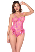 Underwire Bodysuit with Lace-Up Front & Ruffles