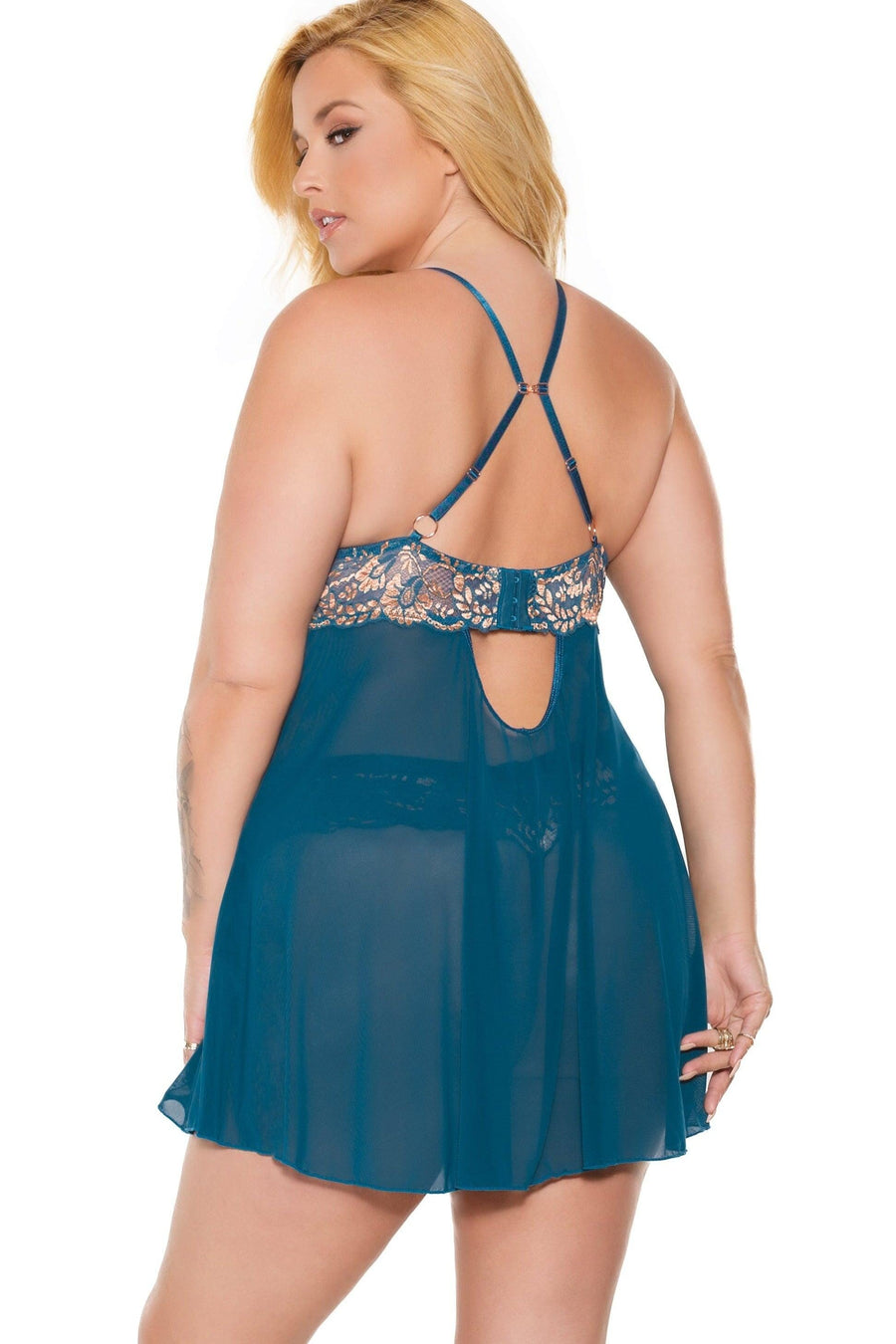 Coquette Underwired Demi Cups Babydoll with Embroidered Details in Green 