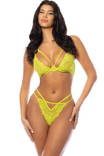 Unlined Underwire Lace 2 Piece Set with Lace Trim Details | Yellow
