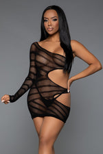 V-neck long sleeves Fishnet Minidress