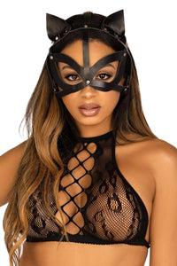 Leg Avenue Vegan Leather Studded Cat Mask in Black  from SexyShoes.com