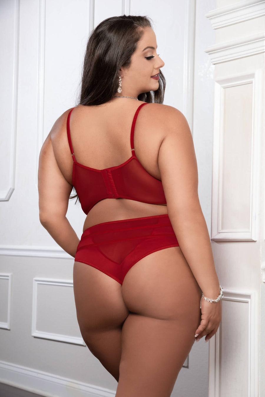 G World Velour Accent Bra and Panty Plus Size in Purple 