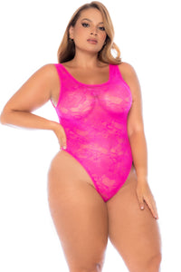 Mapale Vibrant Pink Lace Bodysuit with Lace Up Back in Pink  from SexyShoes.com