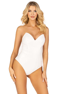 Leg Avenue Vinyl Boned Bodysuit in White  from SexyShoes.com