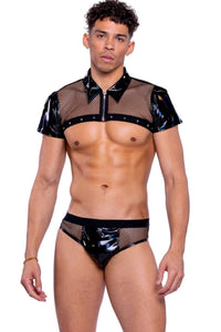 Roma Confidential Vinyl & Fishnet Briefs in Black  from SexyShoes.com