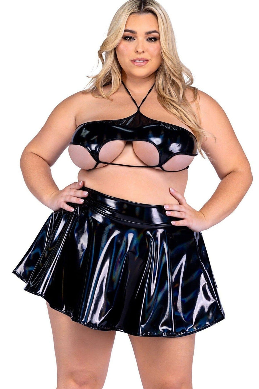 Vinyl Flare Skirt-Mini Skirts-SEXYSHOES.COM