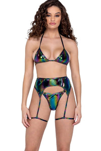 Roma Dancewear Vinyl Garter Belt with Attached Leg Strap in Hologram  from SexyShoes.com