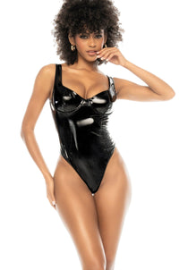 Mapale Vinyl and Tulle Bodysuit with Back Closure in Black  from SexyShoes.com