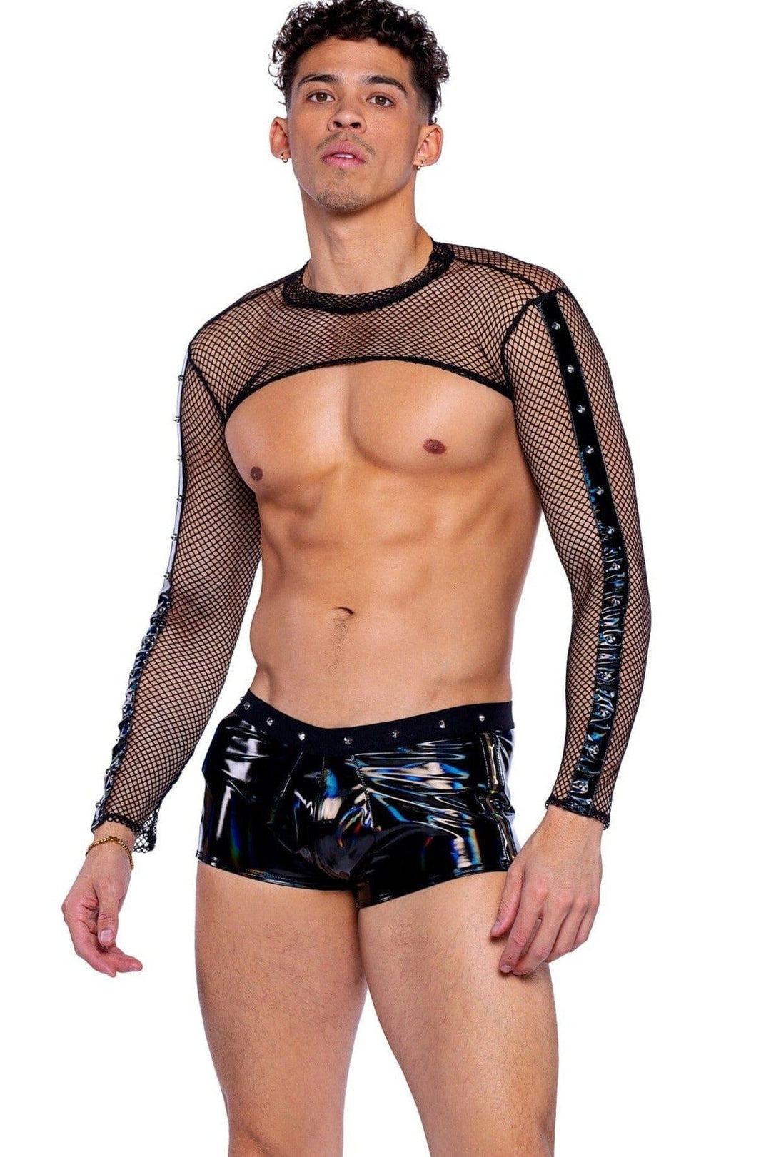 Roma Confidential Vinyl with Iridescent Pint Shorts with Stud Detail in Black  from SexyShoes.com