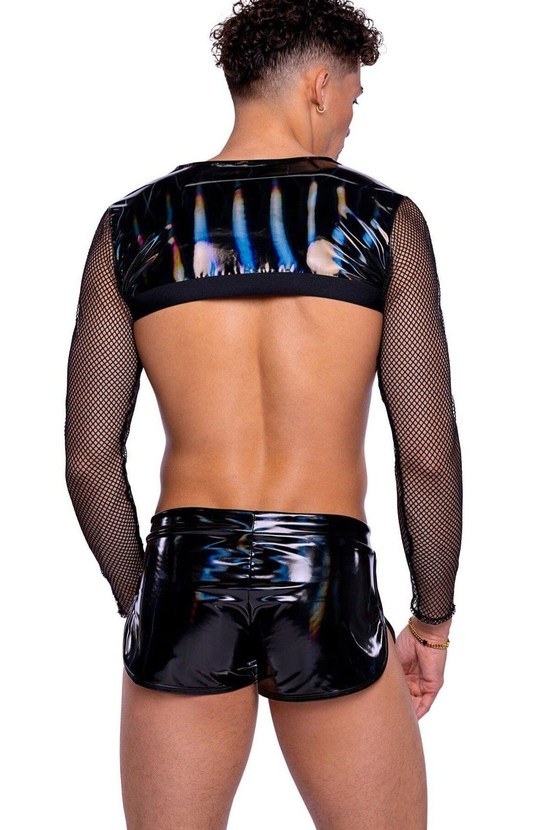 Roma Confidential Vinyl with Iridescent Print Runner Shorts with Drawstring in Black 