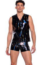 Vinyl with Iridescent Print Tank Top with Zipper Detail