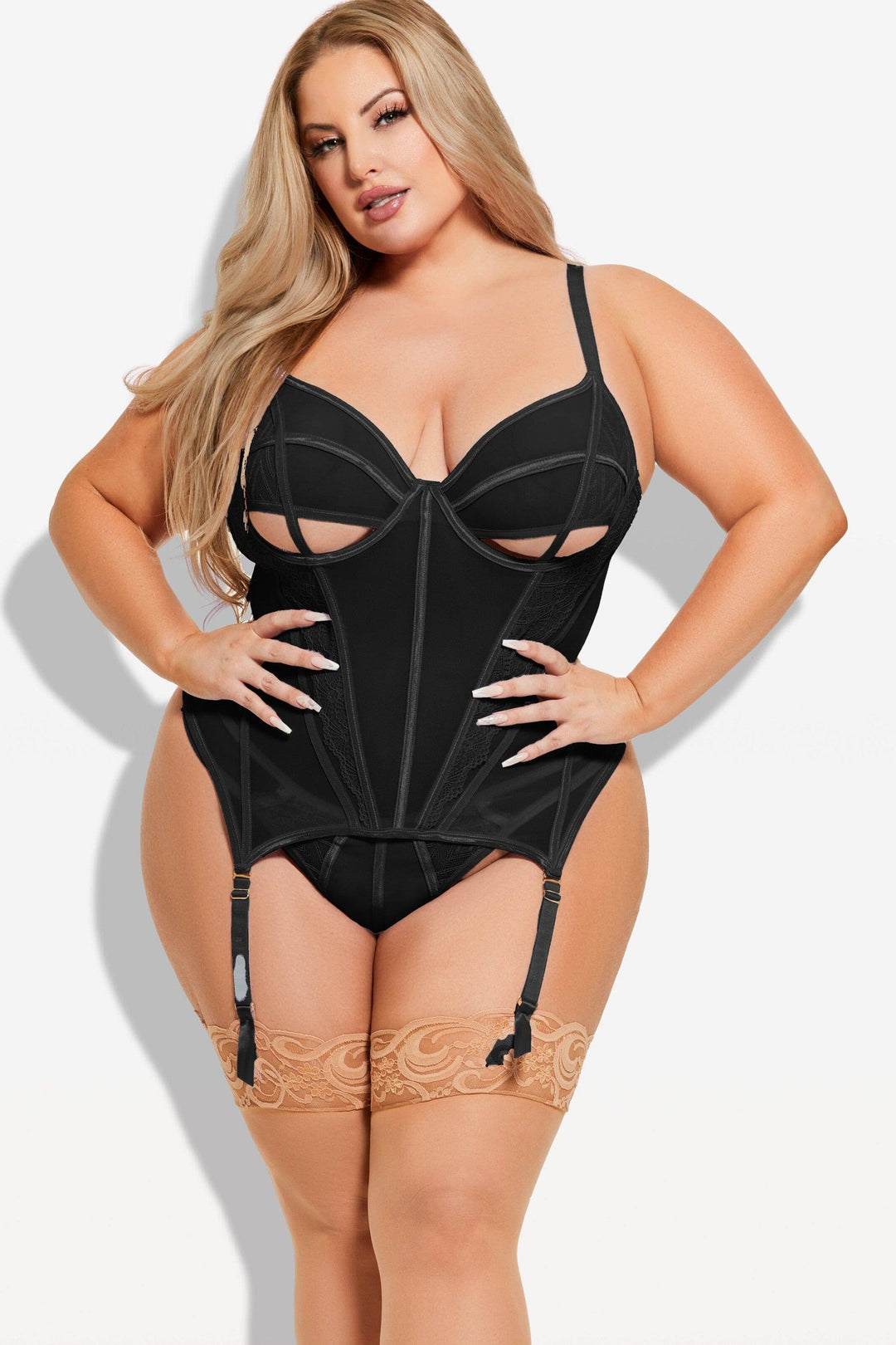 House of Desire Vivienne 2 Pc Bustier & G String Set in Black 