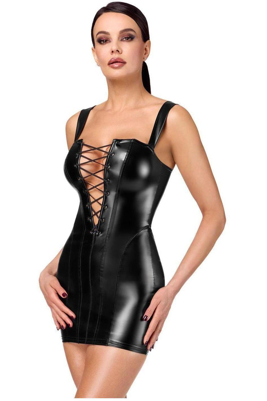 Noir Handmade Vixen Lace Up Mini Dress in Black 