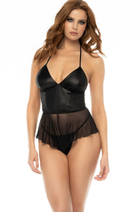 Mapale Wet Look Romper with Halter Neck Tie in Black  from SexyShoes.com
