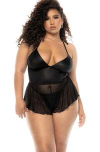 Mapale Wet Look Romper with Halter Neck Tie in Black  from SexyShoes.com