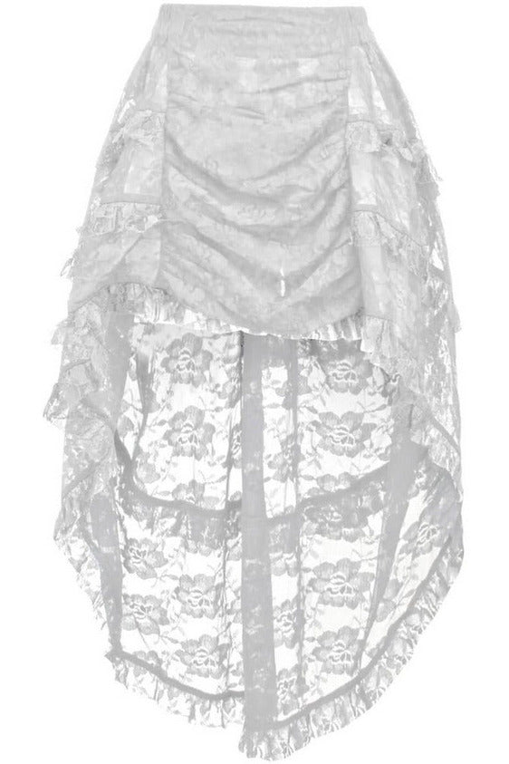 White Lace Ruched Front High Low Lace Skirt