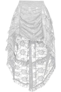 Daisy Corsets White Lace Ruched Front High Low Lace Skirt in White  from SexyShoes.com