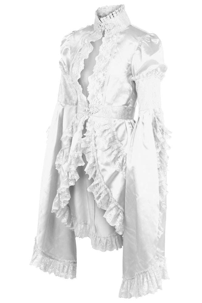 White Satin & Lace Ruffled Jacket