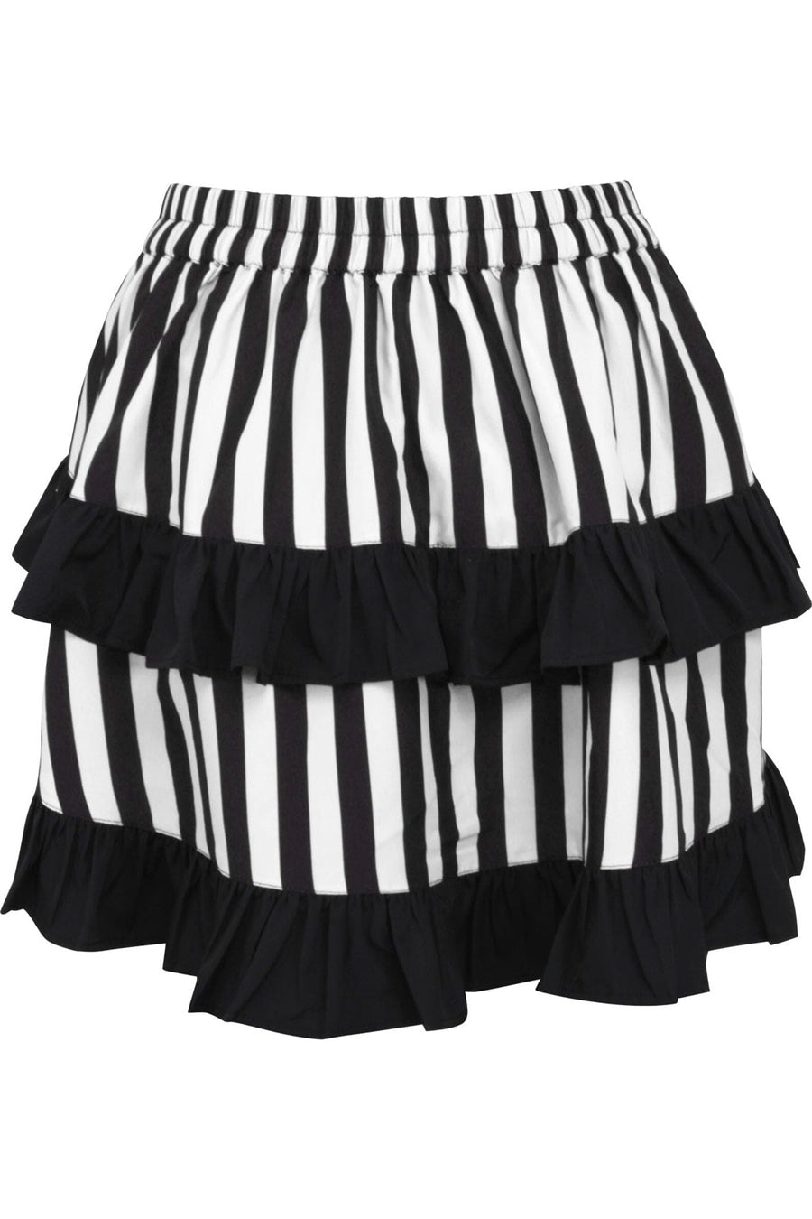 Daisy Corsets White/Black Striped Ruched Bustle Skirt in White 